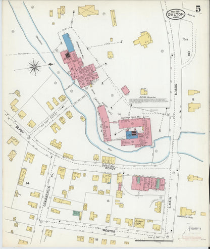 Sanborn Fire Insurance Map from Dalton, Berkshire County, Massachusetts (1905), Sheet #0005 - Complete Map Set gallery image, historic Sanborn map, vintage wall art, Massachusetts Massachusetts