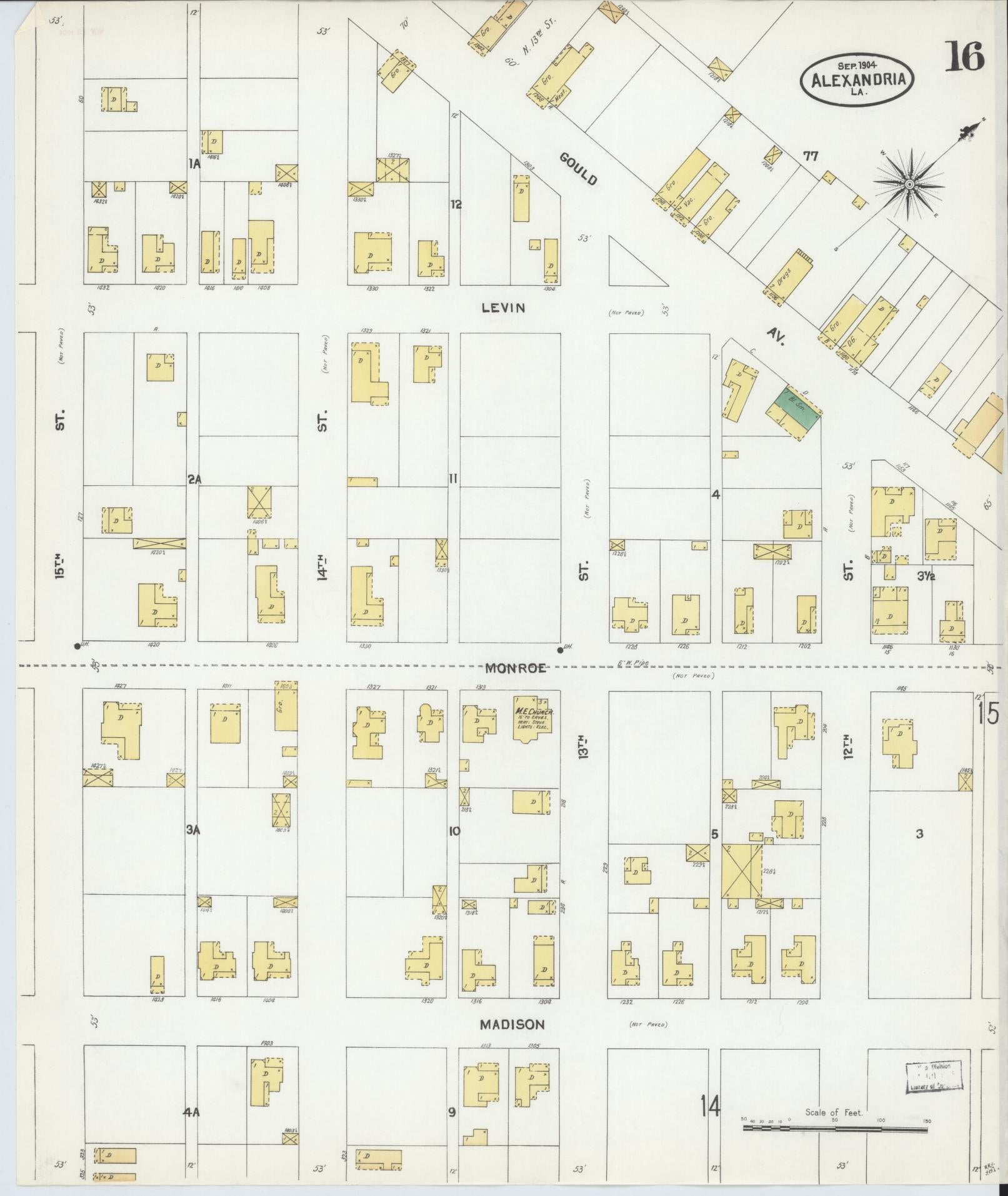 Sanborn Fire Insurance Map from Alexandria, Rapides Parish, Louisiana (1904), Sheet #0016 - Complete Map Set gallery image, historic Sanborn map, vintage wall art, Louisiana Louisiana