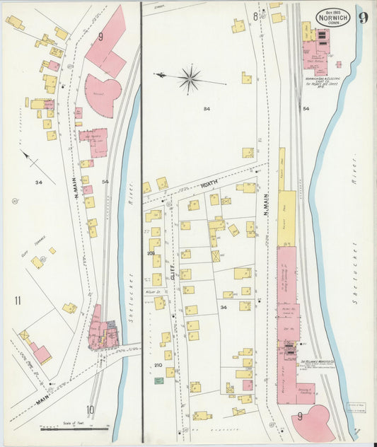 Sanborn Fire Insurance Map from Norwich, New London County, Connecticut (1903), Sheet #0009 - Historic Sanborn Fire Insurance Map Print, vintage old map wall art, antique decor, genealogy gift, Connecticut Connecticut map