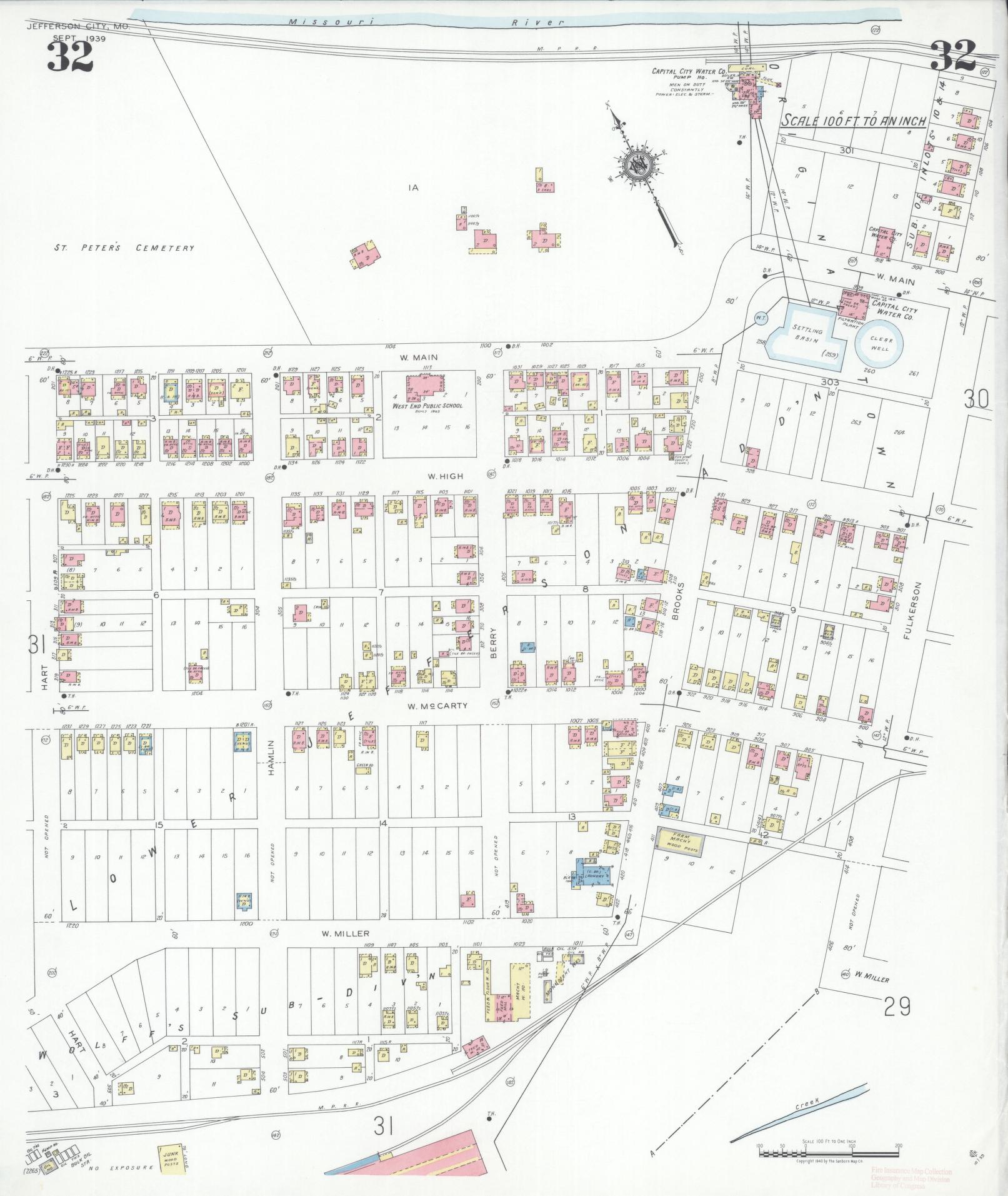 Sanborn Fire Insurance Map from Jefferson City, Cole County, Missouri (1939), Sheet #0032 - Historic Sanborn Fire Insurance Map Print, vintage old map wall art, antique decor, genealogy gift, Missouri Missouri map