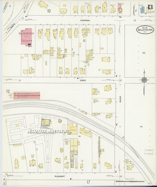 Sanborn Fire Insurance Map from Ballston Spa, Saratoga County, New York (1911), Sheet #0013 - Historic Sanborn Fire Insurance Map Print, vintage old map wall art, antique decor, genealogy gift, New York New York map