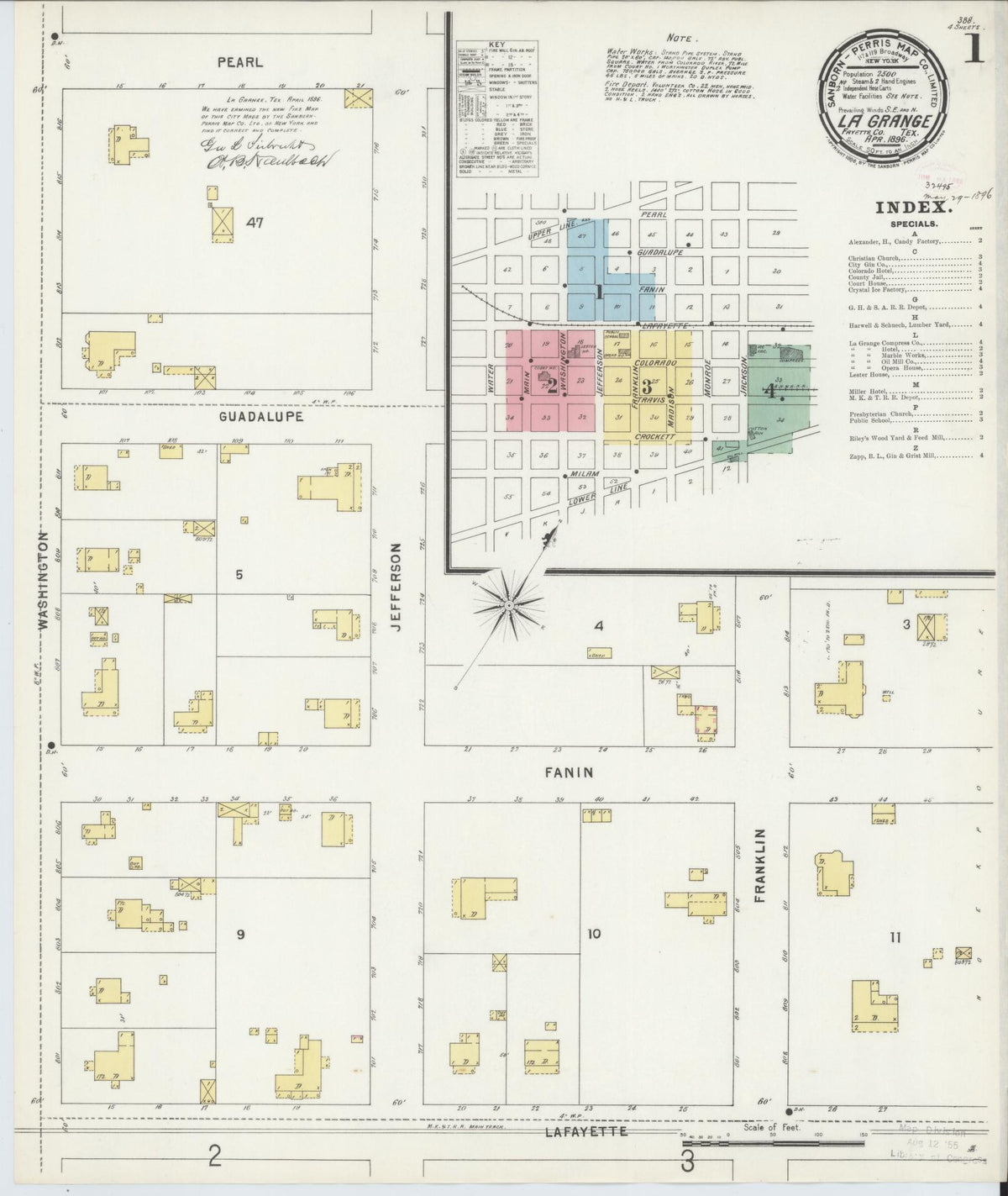Sanborn Fire Insurance Map from La Grange, Fayette County, Texas (1896), Sheet #0001 - Complete Map Set gallery image, historic Sanborn map, vintage wall art, Texas Texas