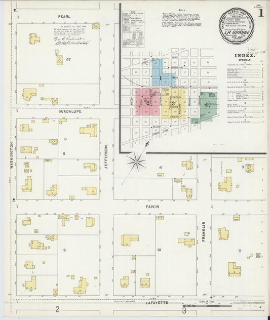 Sanborn Fire Insurance Map from La Grange, Fayette County, Texas (1896), Sheet #0001 - Complete Map Set gallery image, historic Sanborn map, vintage wall art, Texas Texas