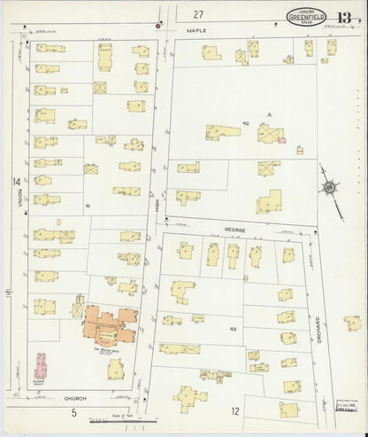 Sanborn Fire Insurance Map from Greenfield, Franklin County, Massachusetts (1914), Sheet #0013 - Historic Sanborn Fire Insurance Map Print, vintage old map wall art, antique decor, genealogy gift, Massachusetts Massachusetts map