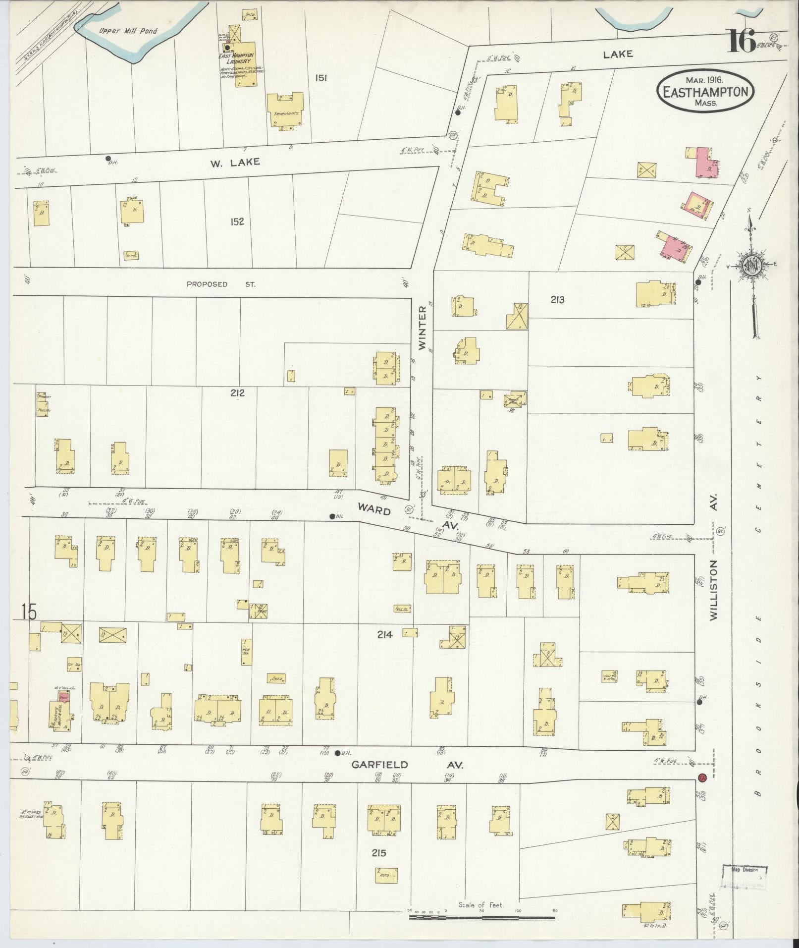 Sanborn Fire Insurance Map from East Hampton, Hampshire County, Massachusetts (1916), Sheet #0016 - Historic Sanborn Fire Insurance Map Print, vintage old map wall art, antique decor, genealogy gift, Massachusetts Massachusetts map