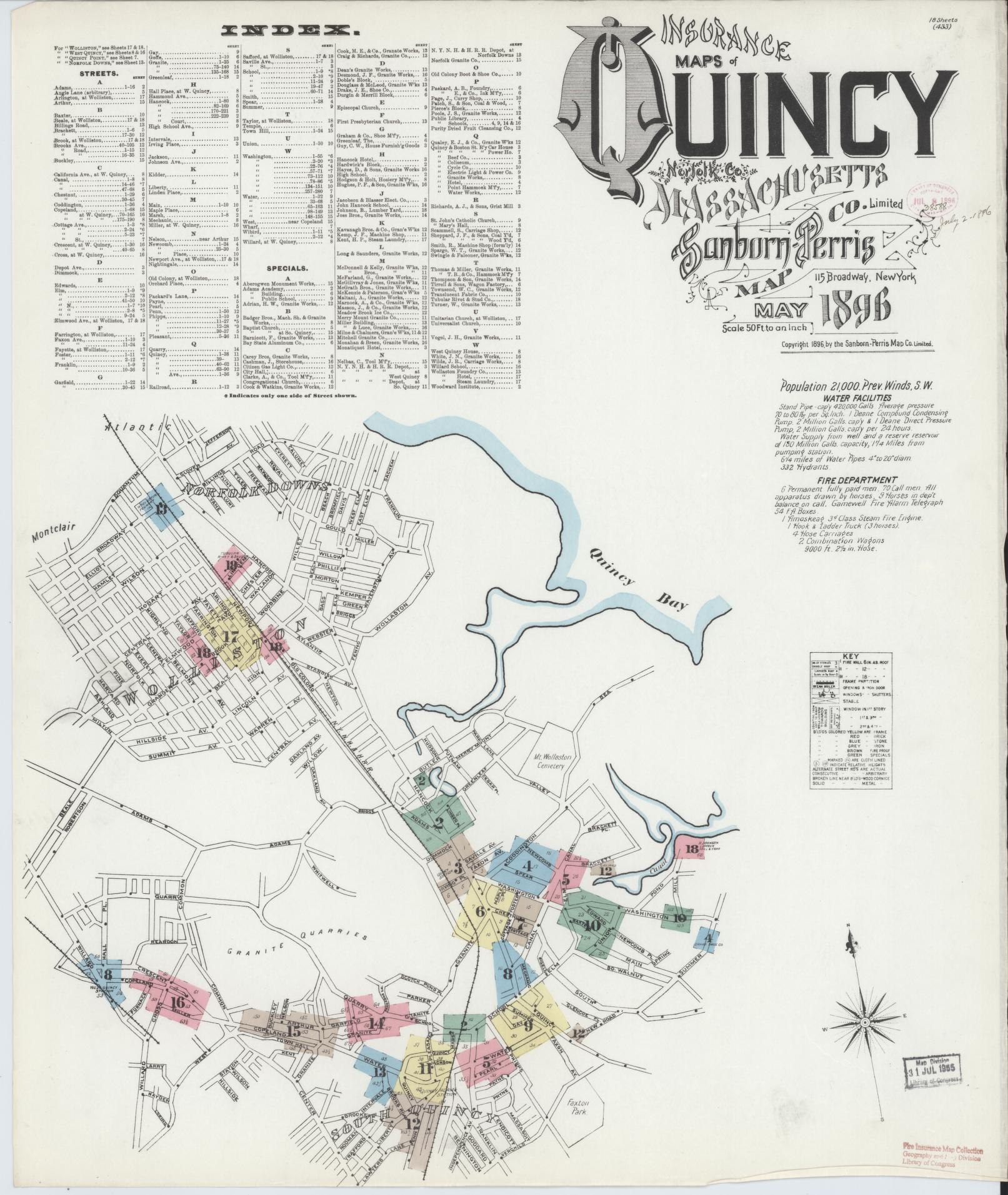 Sanborn Fire Insurance Map from Quincy, Norfolk County, Massachusetts. (1896) – Historic Sanborn Fire Insurance Map Print
