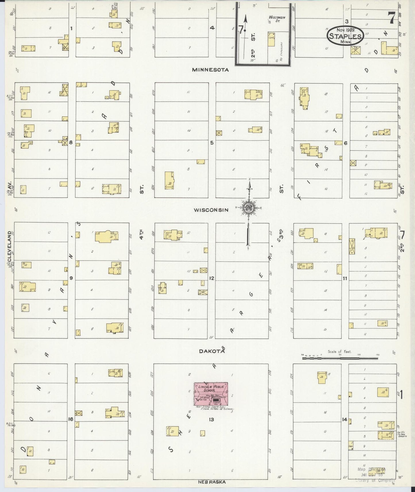 Sanborn Fire Insurance Map from Staples, Todd County, Minnesota (1909), Sheet #0007 - Historic Sanborn Fire Insurance Map Print, vintage old map wall art, antique decor, genealogy gift, Minnesota Minnesota map