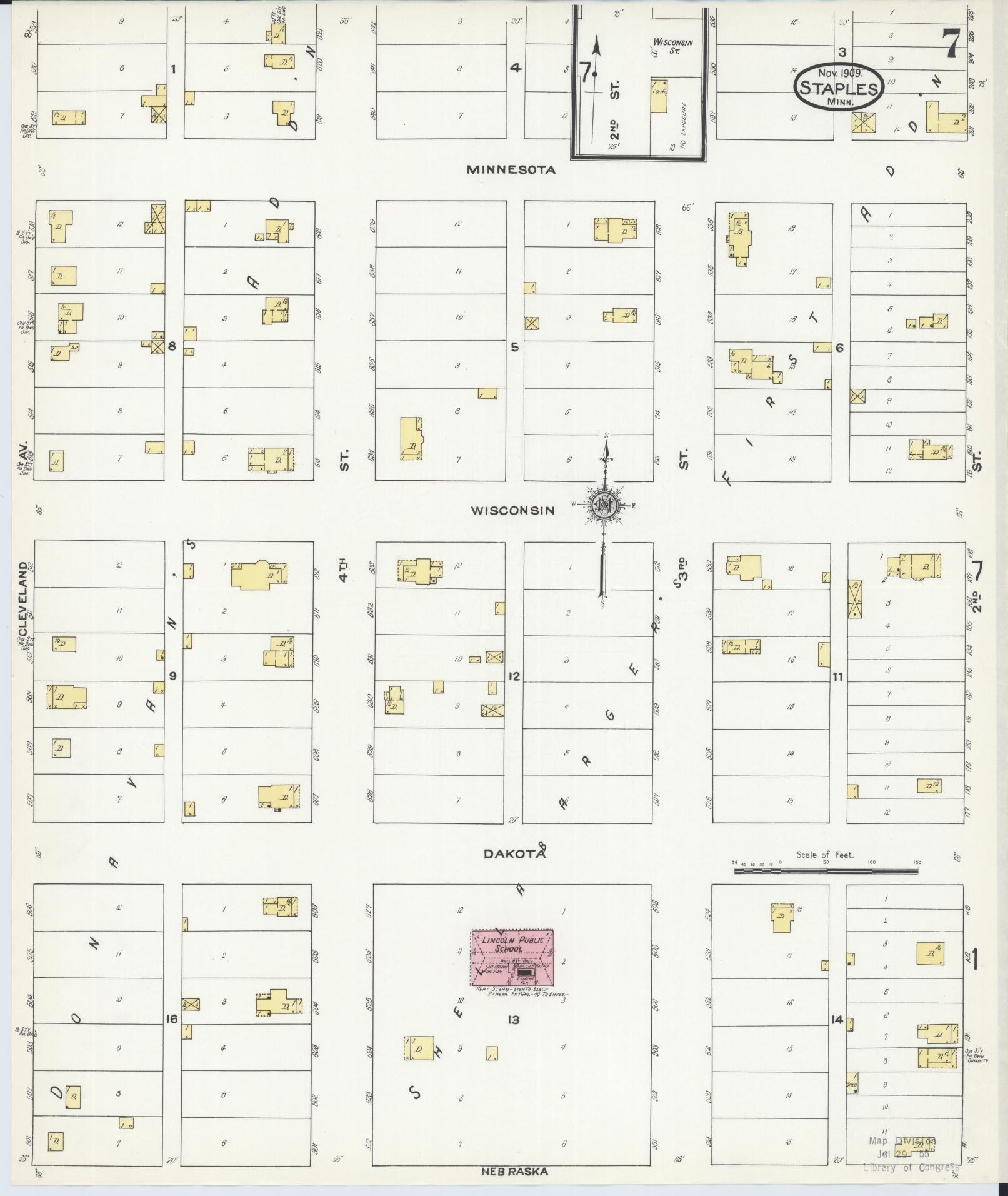 Sanborn Fire Insurance Map from Staples, Todd County, Minnesota (1909), Sheet #0007 - Historic Sanborn Fire Insurance Map Print, vintage old map wall art, antique decor, genealogy gift, Minnesota Minnesota map
