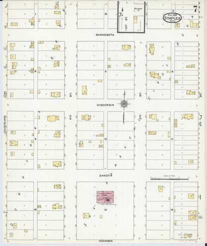 Sanborn Fire Insurance Map from Staples, Todd County, Minnesota (1909), Sheet #0007 - Historic Sanborn Fire Insurance Map Print, vintage old map wall art, antique decor, genealogy gift, Minnesota Minnesota map