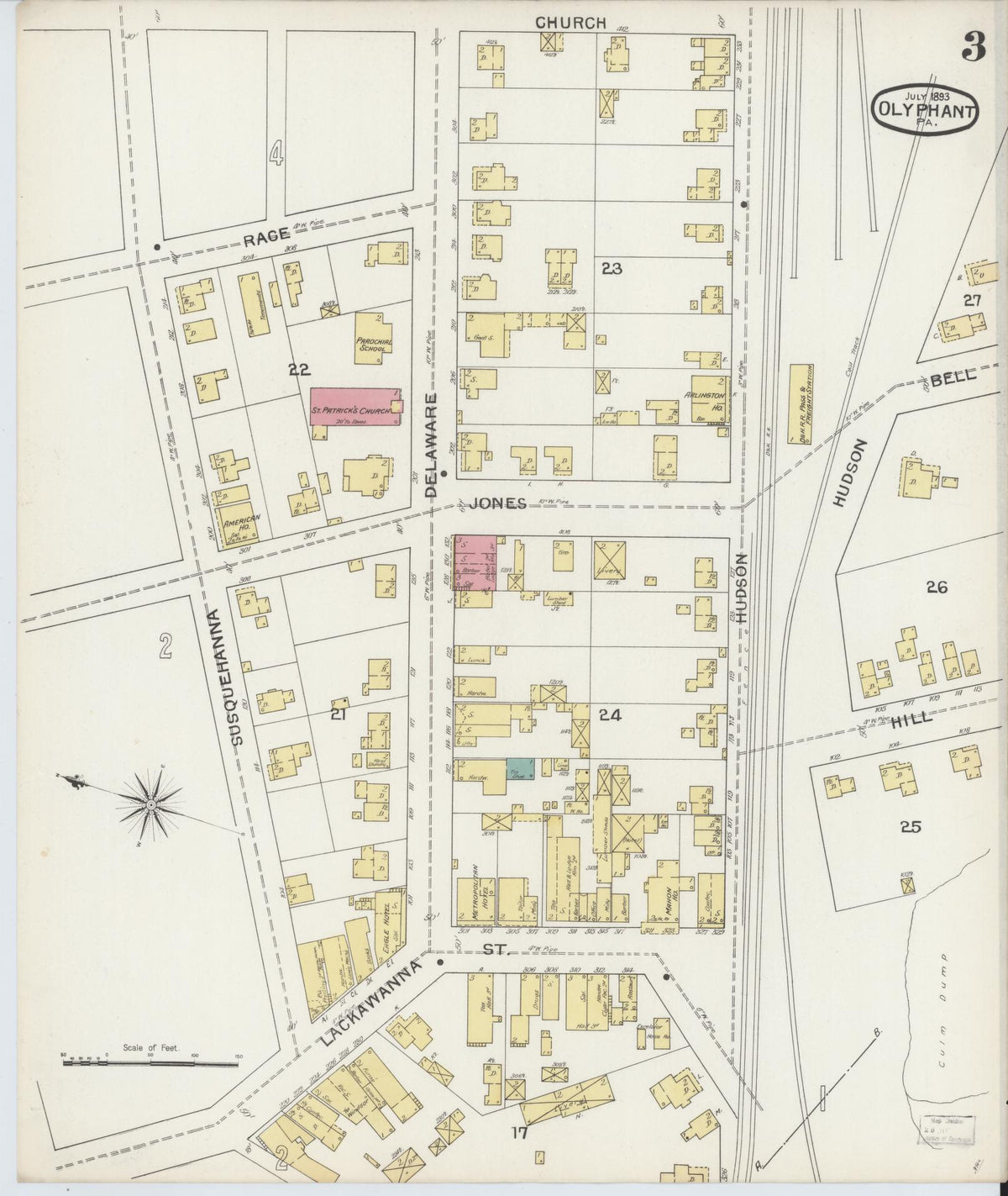 Sanborn Fire Insurance Map from Olyphant, Lackawanna County, Pennsylvania (1893), Sheet #0003 - Historic Sanborn Fire Insurance Map Print, vintage old map wall art, antique decor, genealogy gift, Pennsylvania Pennsylvania map