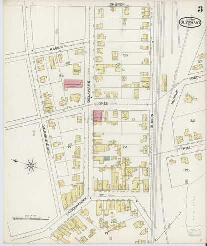 Sanborn Fire Insurance Map from Olyphant, Lackawanna County, Pennsylvania (1893), Sheet #0003 - Historic Sanborn Fire Insurance Map Print, vintage old map wall art, antique decor, genealogy gift, Pennsylvania Pennsylvania map