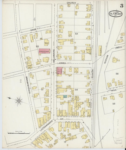 Sanborn Fire Insurance Map from Olyphant, Lackawanna County, Pennsylvania (1893), Sheet #0003 - Historic Sanborn Fire Insurance Map Print, vintage old map wall art, antique decor, genealogy gift, Pennsylvania Pennsylvania map