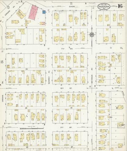 Sanborn Fire Insurance Map from Kaukauna, Outagamie County, Wisconsin (1913), Sheet #0016 - Historic Sanborn Fire Insurance Map Print, vintage old map wall art, antique decor, genealogy gift, Wisconsin Wisconsin map