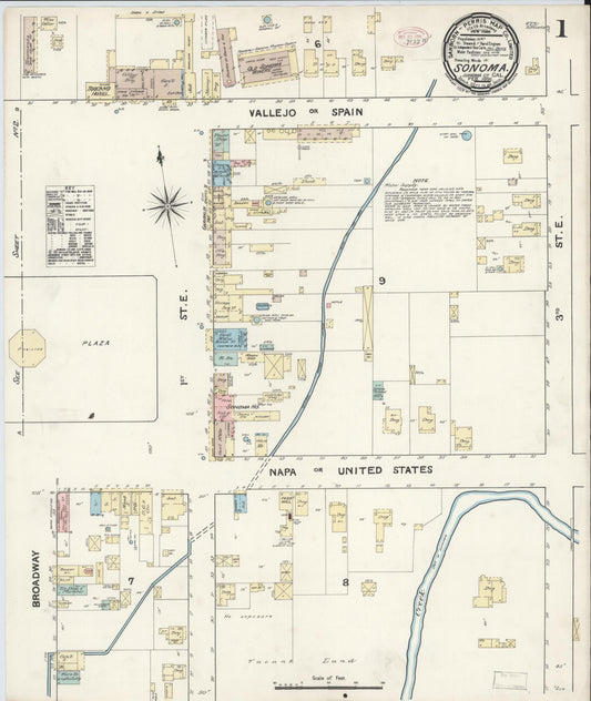 Sanborn Fire Insurance Map from Sonoma, Sonoma County, California (1891), Sheet #0001 - Complete Map Set gallery image, historic Sanborn map, vintage wall art, California California