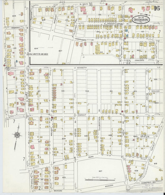 Sanborn Fire Insurance Map from Greensburg, Westmoreland County, Pennsylvania (1915), Sheet #0016 - Historic Sanborn Fire Insurance Map Print, vintage old map wall art, antique decor, genealogy gift, Pennsylvania Pennsylvania map