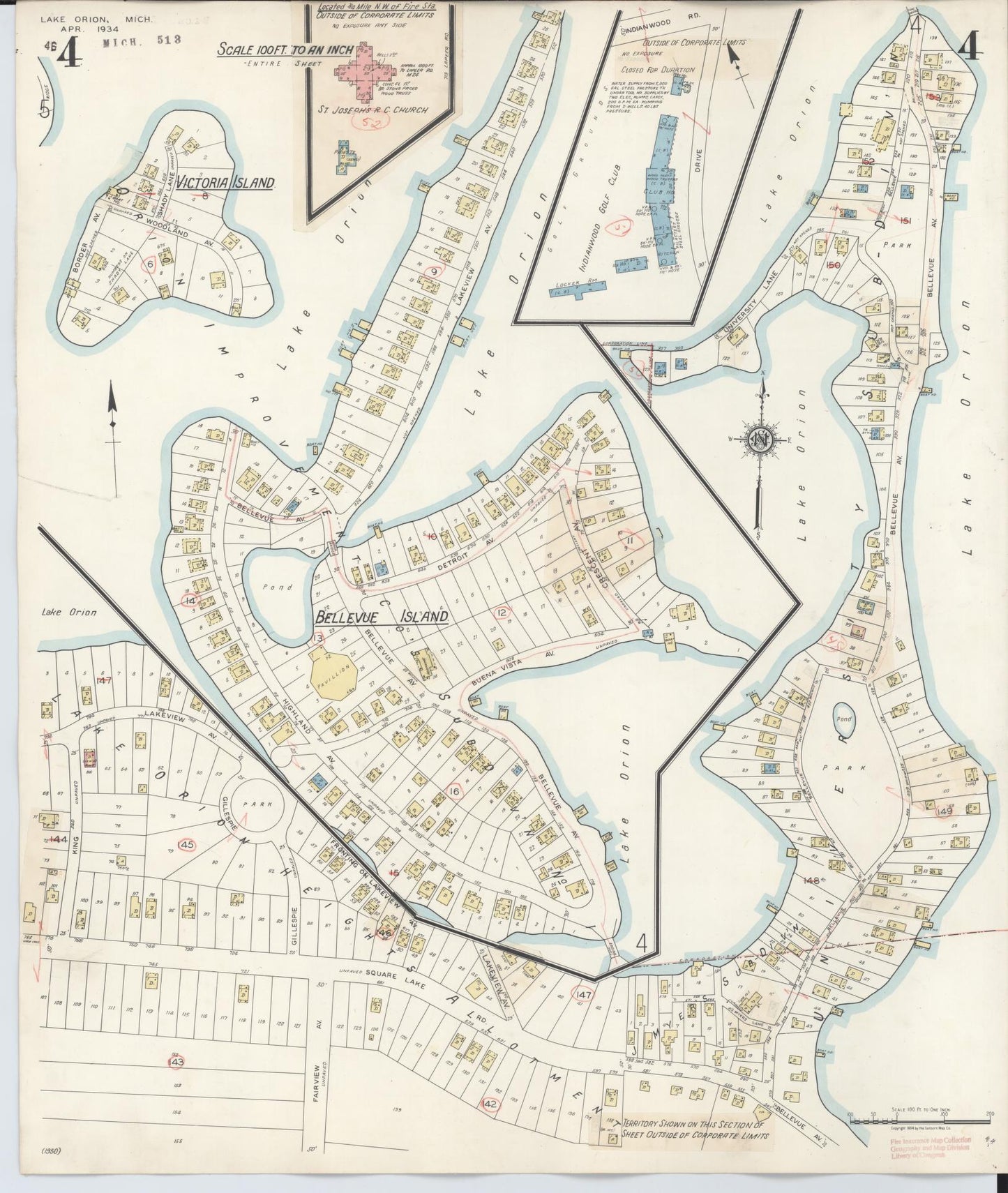 Sanborn Fire Insurance Map from Lake Orion, Oakland County, Michigan (1943), Sheet #0004 - Complete Map Set gallery image, historic Sanborn map, vintage wall art, Michigan Michigan