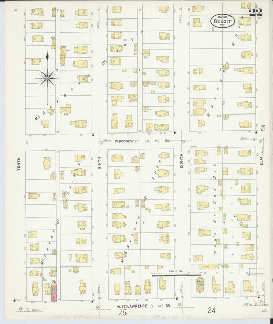 Sanborn Fire Insurance Map from Beloit, Rock County, Wisconsin (1908), Sheet #0022 - Historic Sanborn Fire Insurance Map Print, vintage old map wall art, antique decor, genealogy gift, Wisconsin Wisconsin map