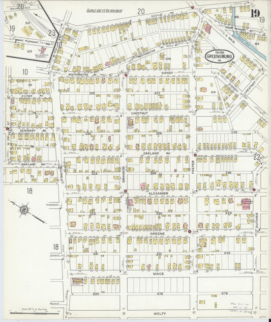 Sanborn Fire Insurance Map from Greensburg, Westmoreland County, Pennsylvania (1915), Sheet #0019 - Historic Sanborn Fire Insurance Map Print, vintage old map wall art, antique decor, genealogy gift, Pennsylvania Pennsylvania map