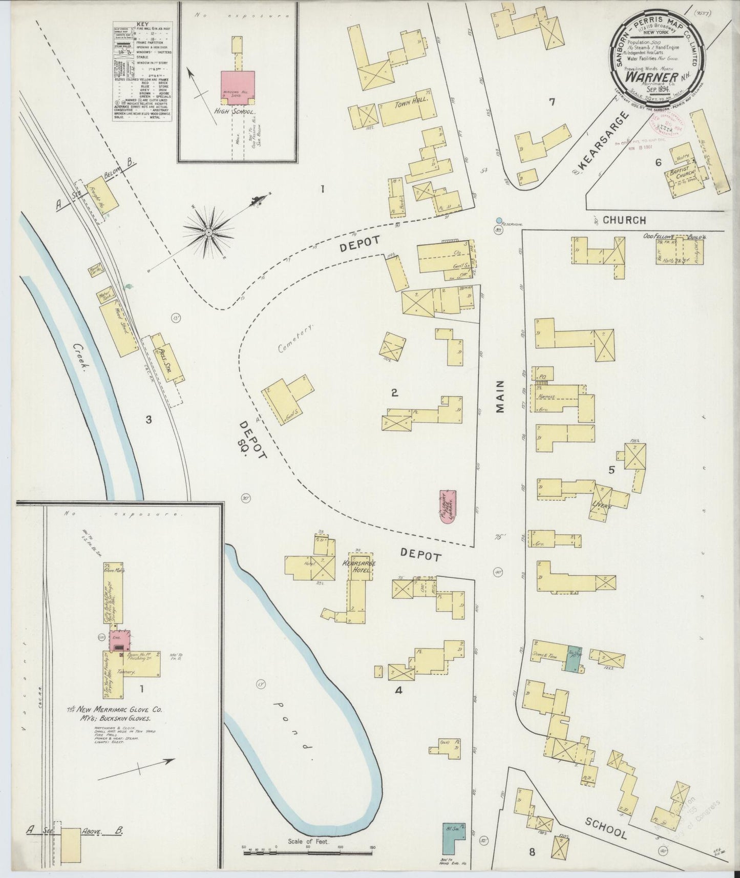 Sanborn Fire Insurance Map from Warner, Sullivan County, New Hampshire. (1894) – Historic Sanborn Fire Insurance Map Print