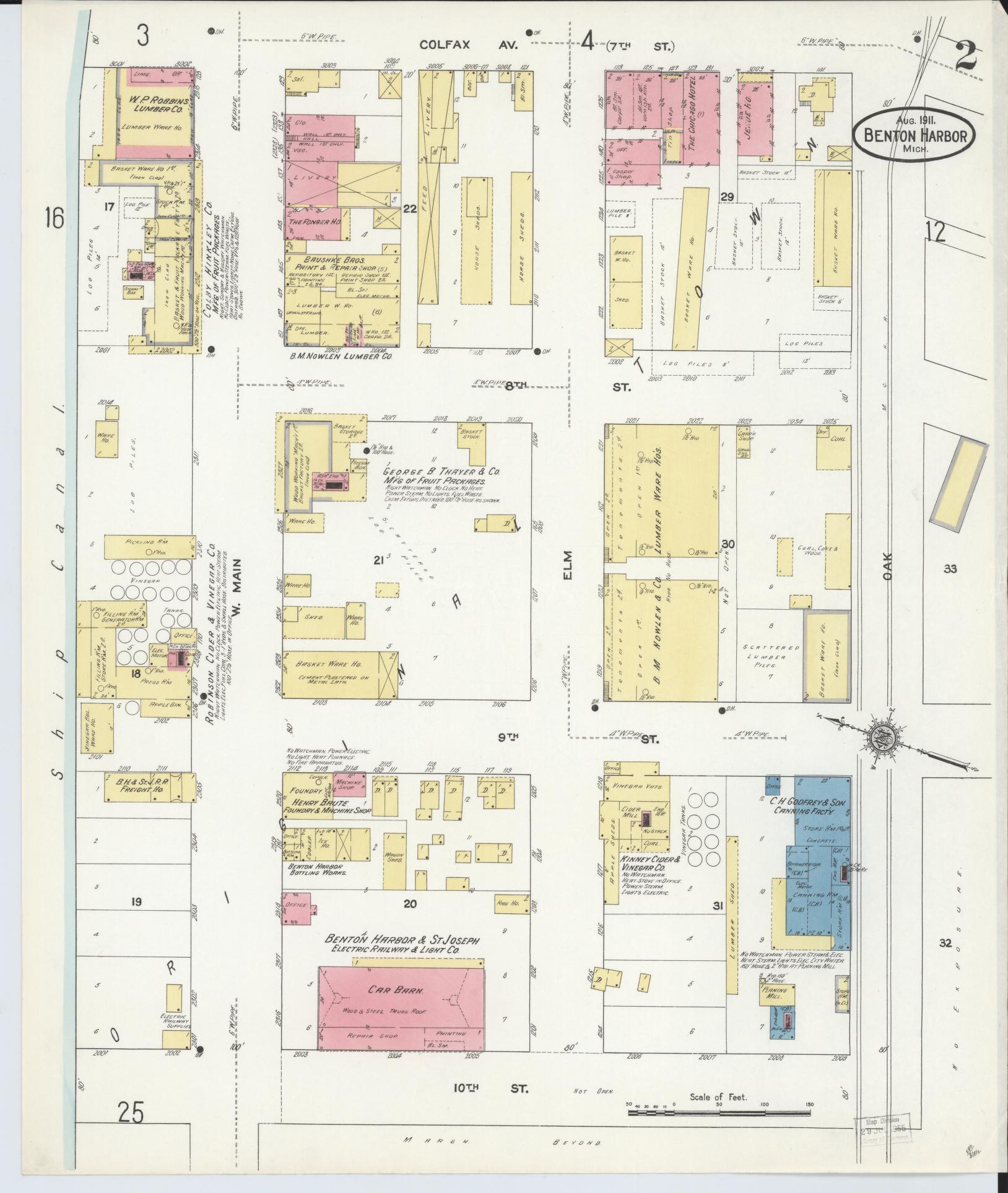 Sanborn Fire Insurance Map from Benton Harbor, Berrien County, Michigan (1911), Sheet #0002 - Historic Sanborn Fire Insurance Map Print, vintage old map wall art, antique decor, genealogy gift, Michigan Michigan map