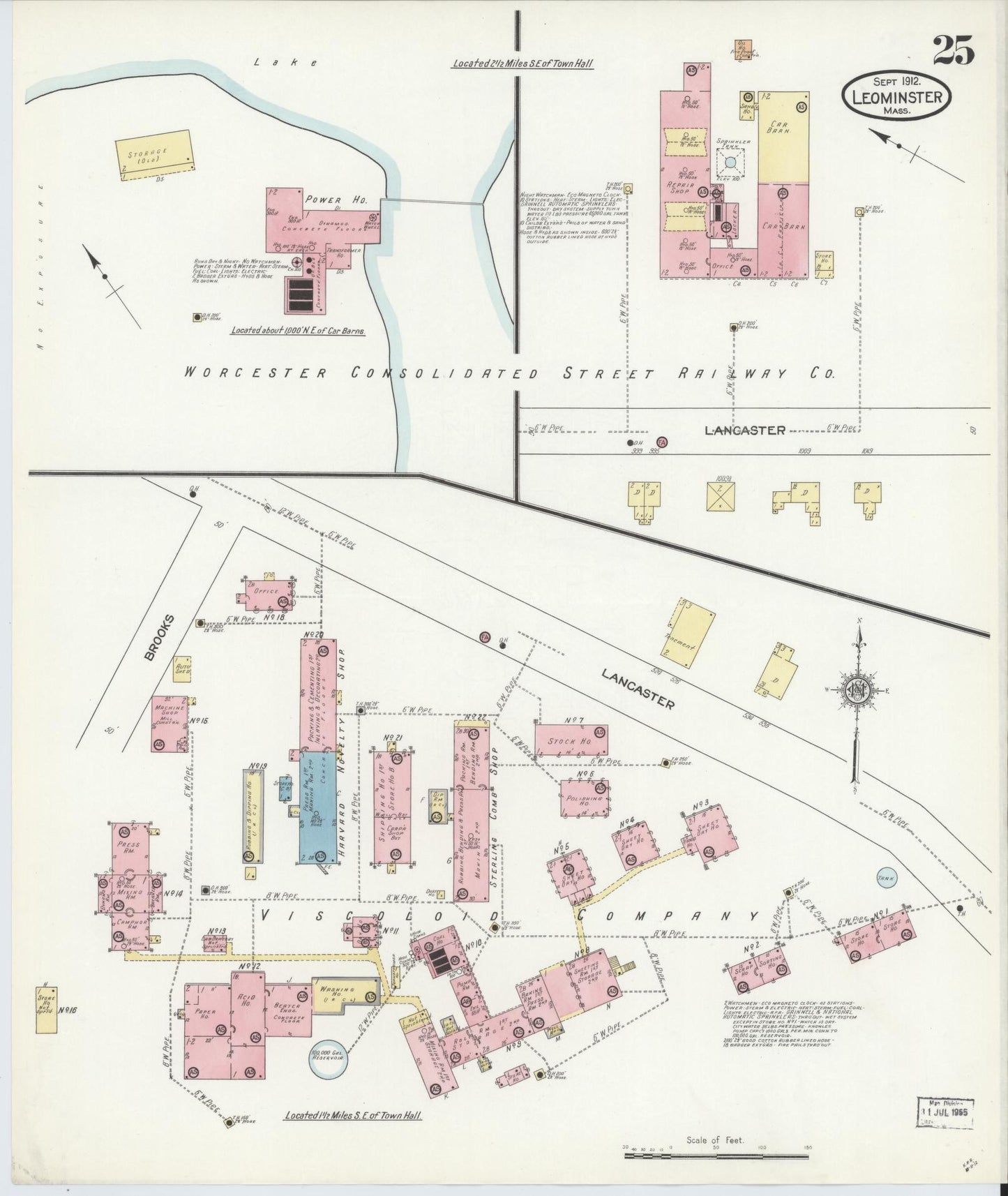 Sanborn Fire Insurance Map from Leominster, Worcester County, Massachusetts (1912), Sheet #0025 - Historic Sanborn Fire Insurance Map Print, vintage old map wall art, antique decor, genealogy gift, Massachusetts Massachusetts map