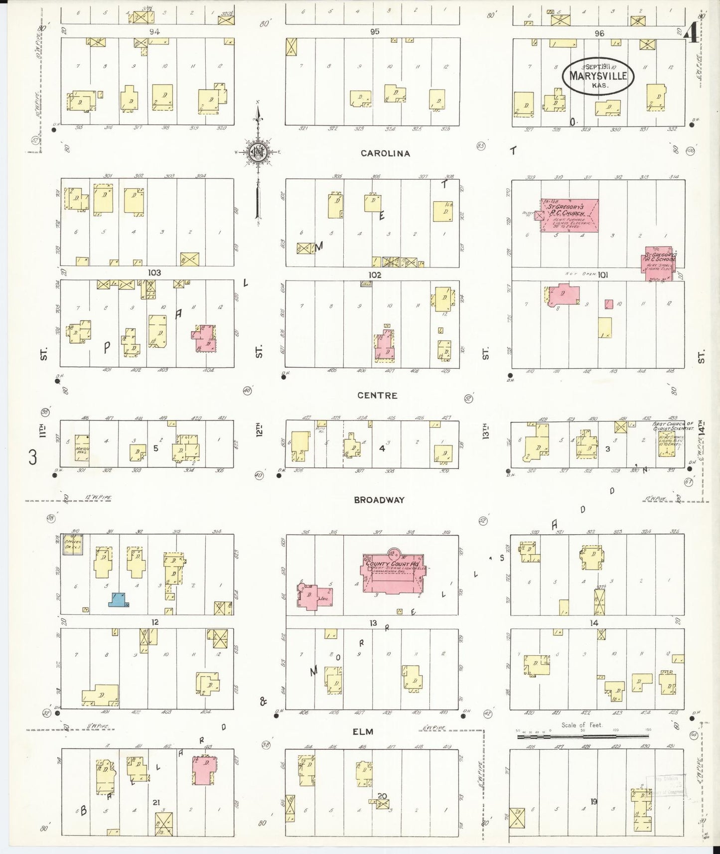 Sanborn Fire Insurance Map from Marysville, Marshall County, Kansas (1911), Sheet #0004 - Complete Map Set gallery image, historic Sanborn map, vintage wall art, Kansas Kansas