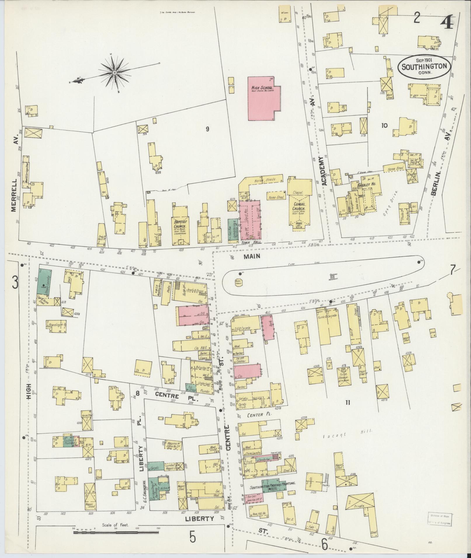 Sanborn Fire Insurance Map from Southington, Hartford County, Connecticut (1901), Sheet #0004 - Historic Sanborn Fire Insurance Map Print, vintage old map wall art, antique decor, genealogy gift, Connecticut Connecticut map