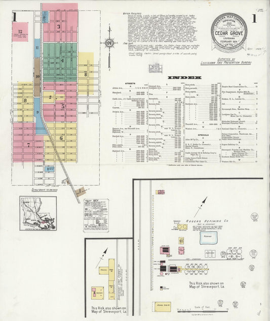 Sanborn Fire Insurance Map from Cedar Grove, Caddo Parish, Louisiana (1924), Sheet #0001 - Historic Sanborn Fire Insurance Map Print, vintage old map wall art, antique decor, genealogy gift, Louisiana Louisiana map