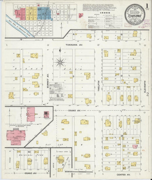Sanborn Fire Insurance Map from Tonkawa, Kay County, Oklahoma (1907), Sheet #0001 - Complete Map Set gallery image, historic Sanborn map, vintage wall art, Oklahoma Oklahoma