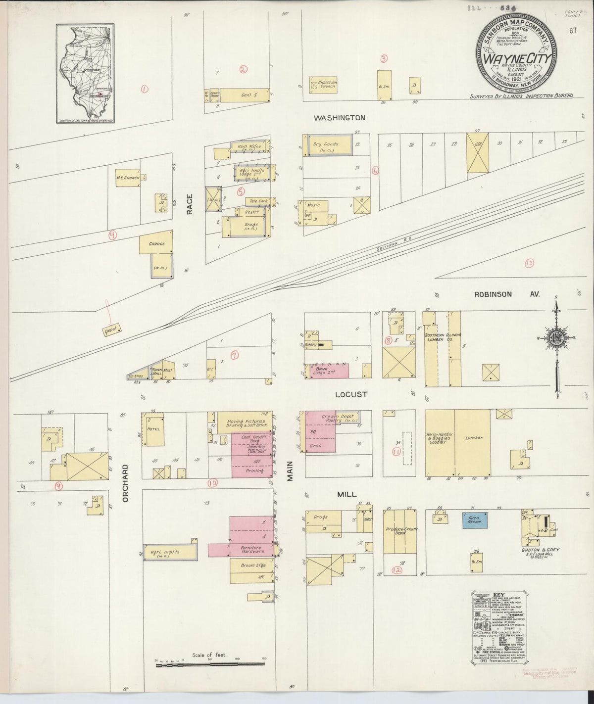 Sanborn Fire Insurance Map from Wayne City, Wayne County, Illinois (1921), Sheet #0001 - Historic Sanborn Fire Insurance Map Print, vintage old map wall art, antique decor, genealogy gift, Illinois Illinois map
