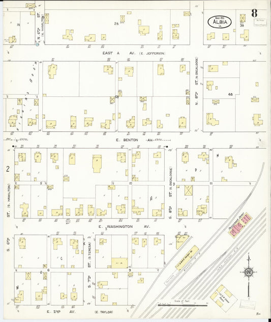Sanborn Fire Insurance Map from Albia, Monroe County, Iowa (1913), Sheet #0008 - Historic Sanborn Fire Insurance Map Print, vintage old map wall art