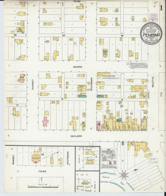 Sanborn Fire Insurance Map from Pembina, Pembina County, North Dakota (1904), Sheet #0001 - Complete Map Set gallery image, historic Sanborn map, vintage wall art, North Dakota North Dakota