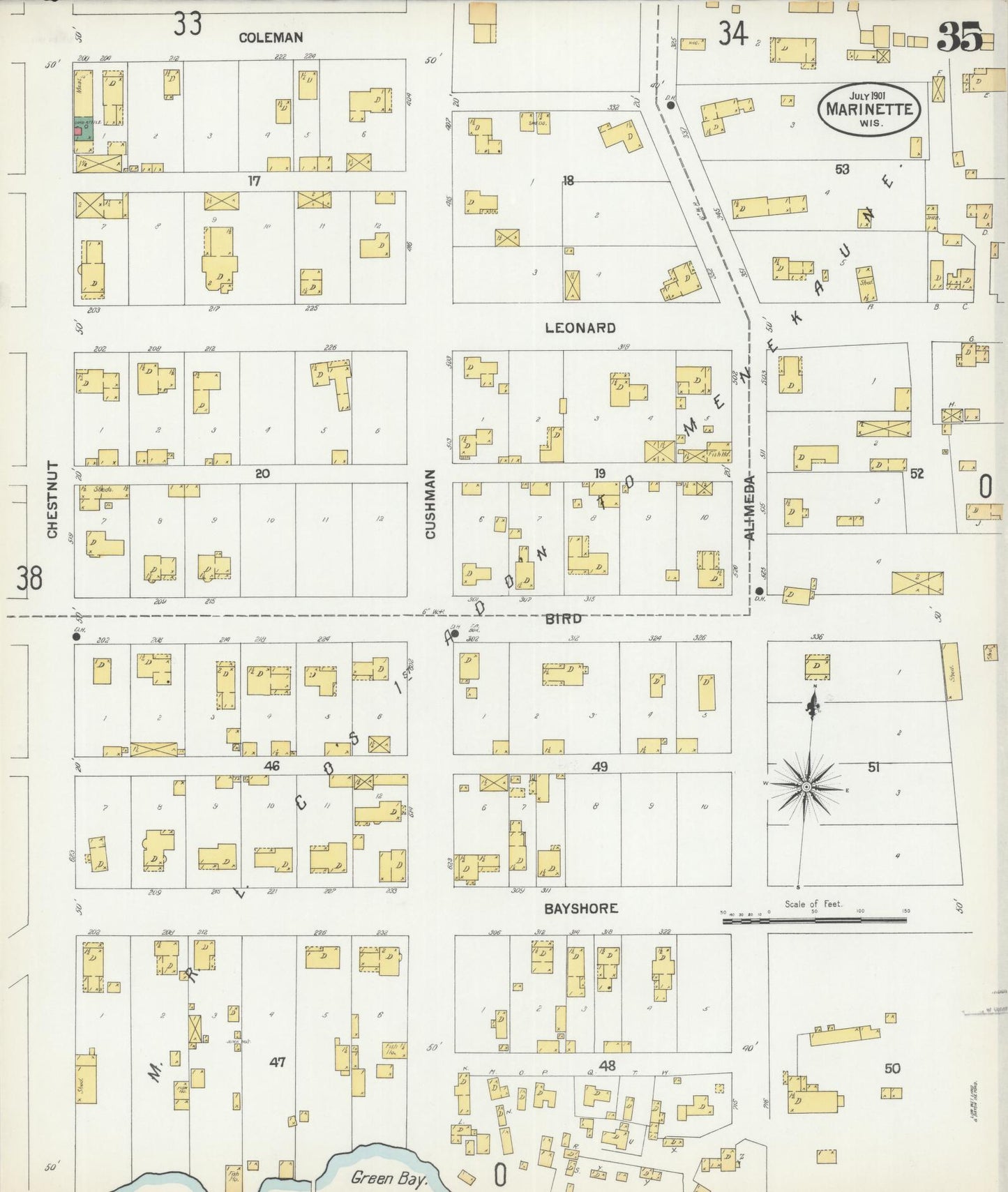 Sanborn Fire Insurance Map from Marinette, Marinette County, Wisconsin (1901), Sheet #0035 - Complete Map Set gallery image, historic Sanborn map, vintage wall art, Wisconsin Wisconsin