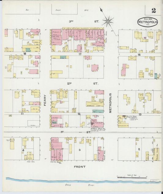 Sanborn Fire Insurance Map from Metropolis, Massac County, Illinois (1892), Sheet #0002 - Historic Sanborn Fire Insurance Map Print, vintage old map wall art, antique decor, genealogy gift, Illinois Illinois map