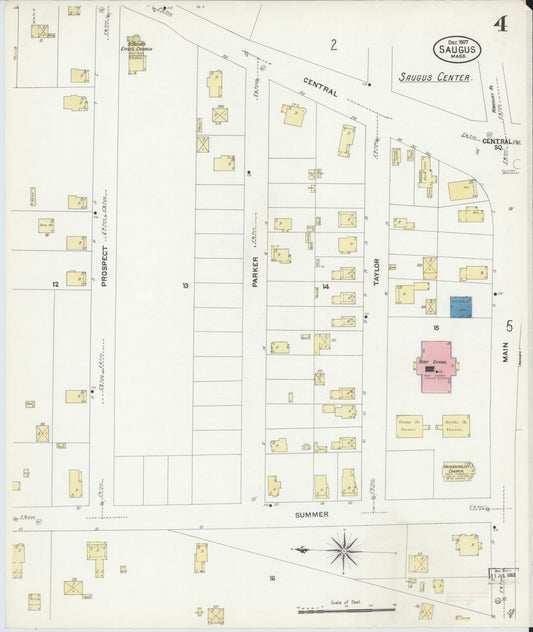 Sanborn Fire Insurance Map from Saugus, Essex County, Massachusetts (1907), Sheet #0004 - Historic Sanborn Fire Insurance Map Print, vintage old map wall art, antique decor, genealogy gift, Massachusetts Massachusetts map