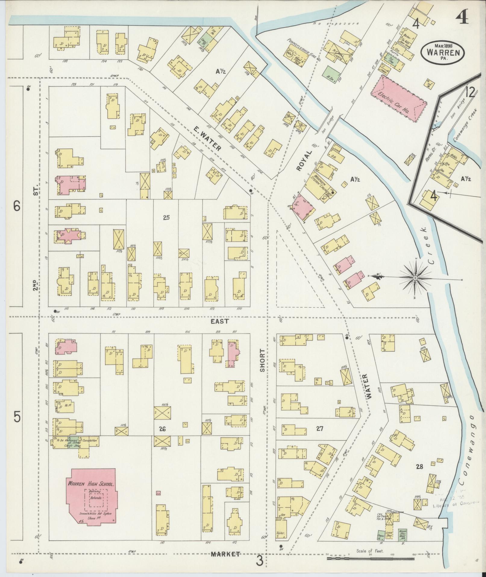 Sanborn Fire Insurance Map from Warren, Warren County, Pennsylvania (1898), Sheet #0004 - Complete Map Set gallery image, historic Sanborn map, vintage wall art, Pennsylvania Pennsylvania