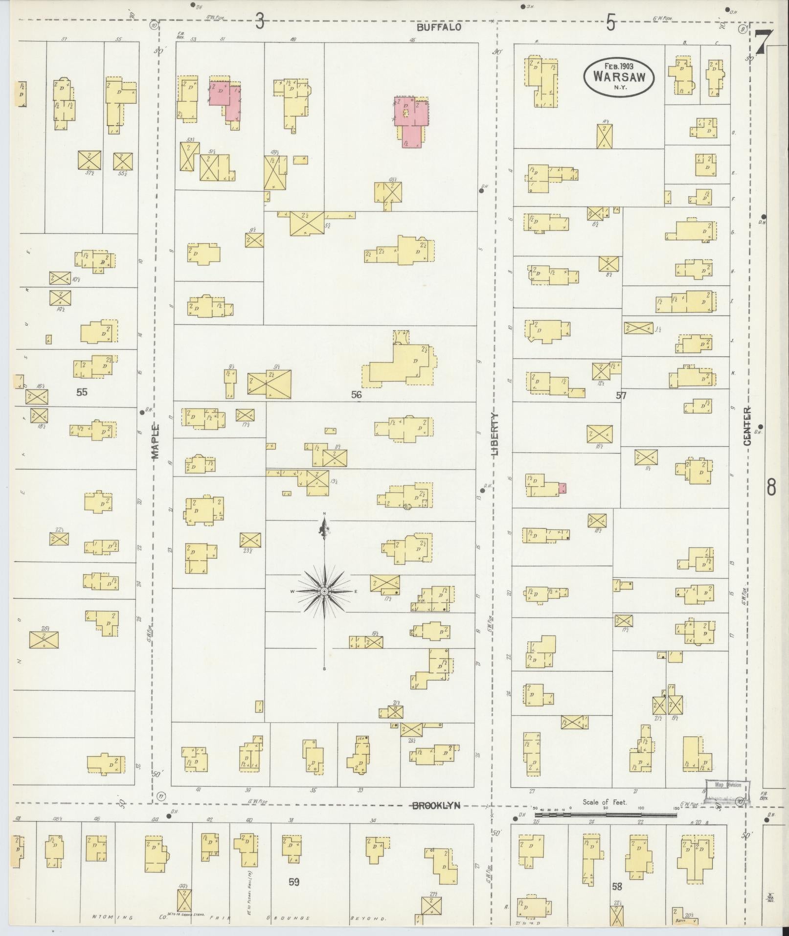 Sanborn Fire Insurance Map from Warsaw, Wyoming County, New York (1903), Sheet #0007 - Complete Map Set gallery image, historic Sanborn map, vintage wall art, Warsaw Wyoming