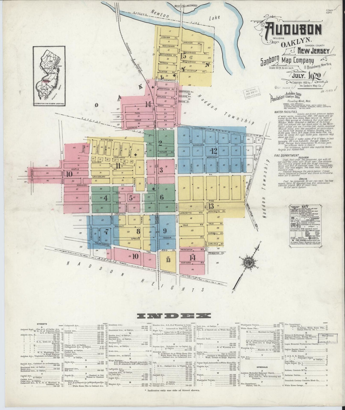Sanborn Fire Insurance Map from Audubon, Camden County, New Jersey (1920), Sheet #0001 - Complete Map Set gallery image, historic Sanborn map, vintage wall art, New Jersey New Jersey