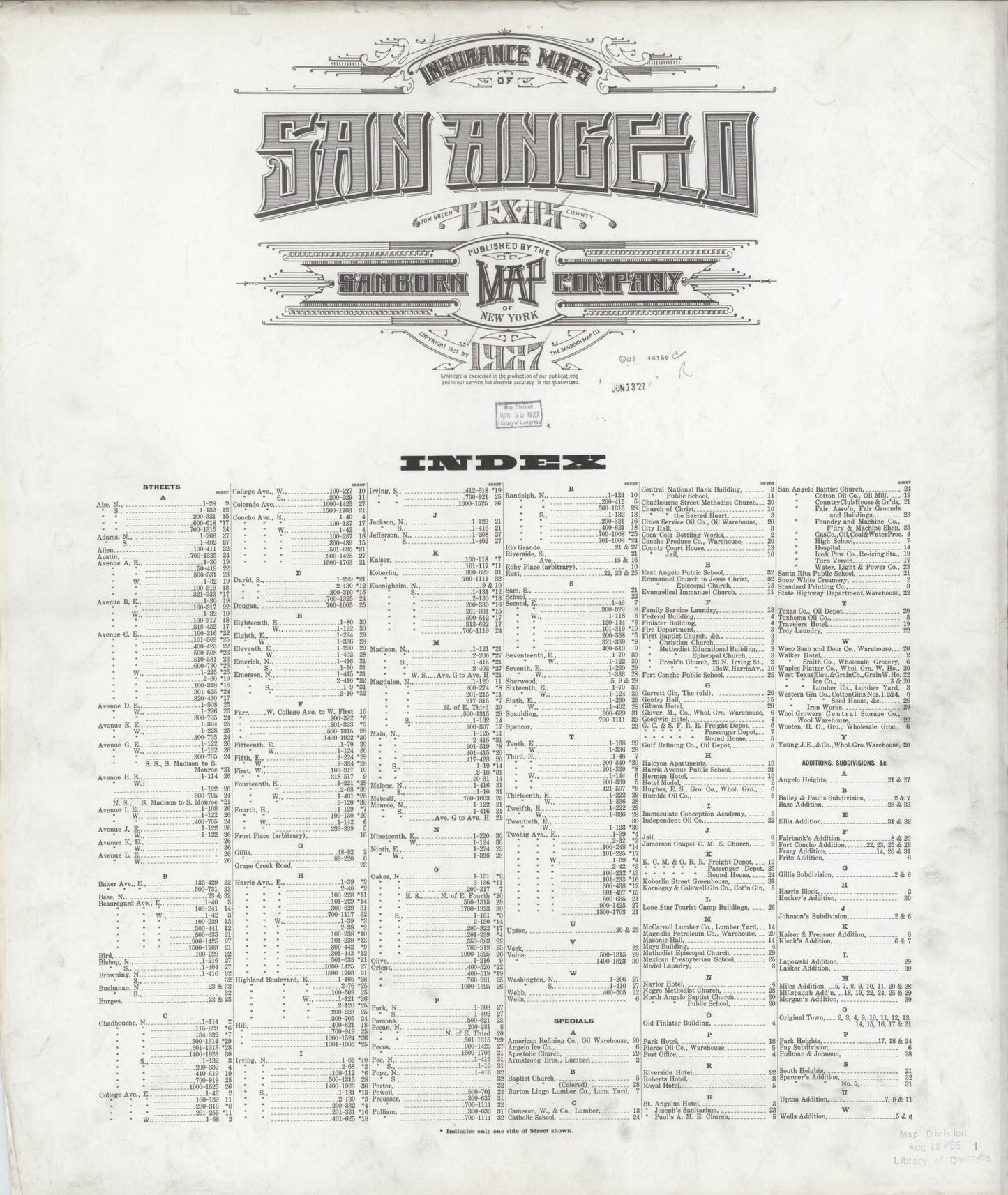 Sanborn Fire Insurance Map from San Angelo, Tom Green County, Texas. (1927) – Historic Sanborn Fire Insurance Map Print