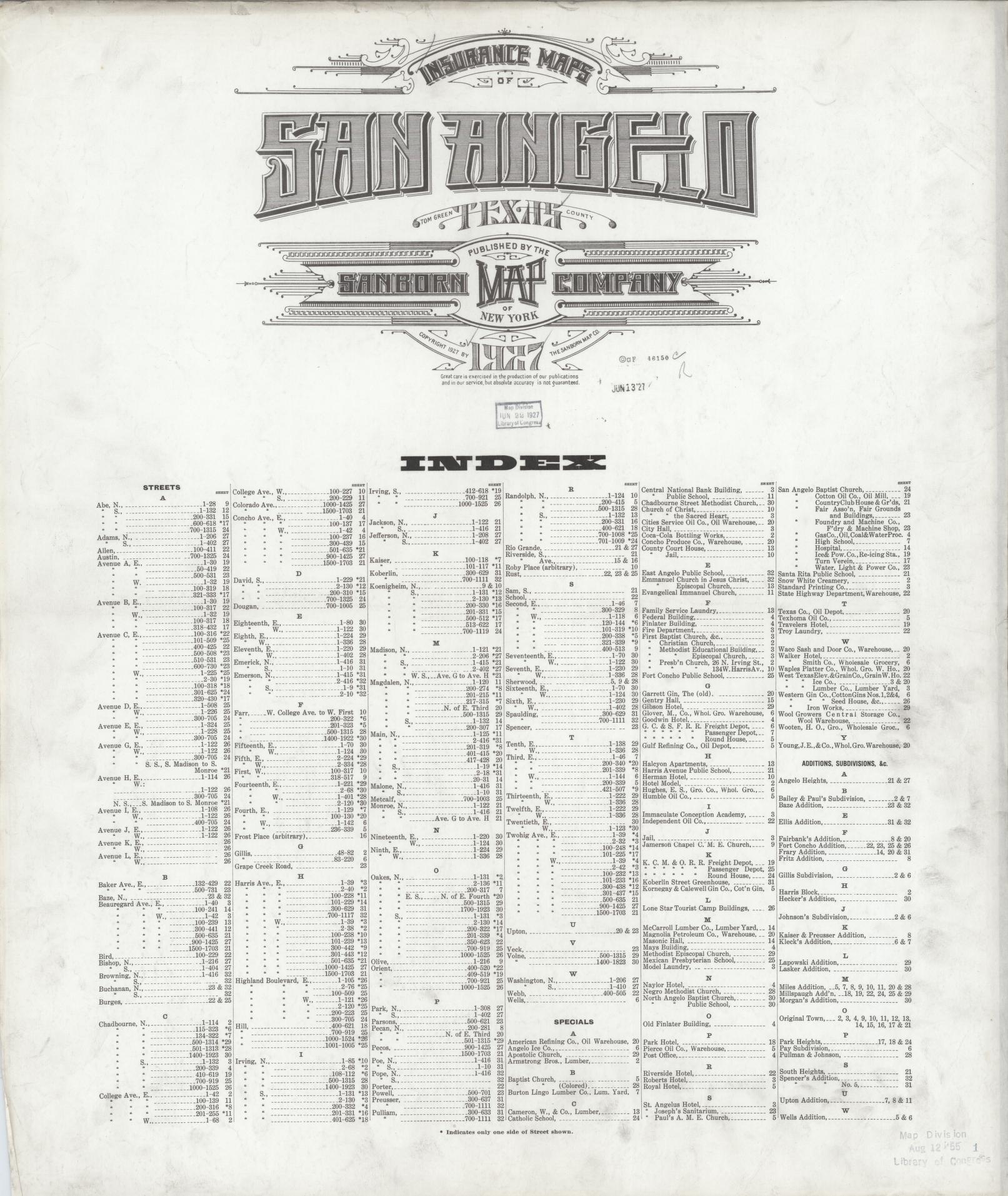 Sanborn Fire Insurance Map from San Angelo, Tom Green County, Texas. (1927) – Historic Sanborn Fire Insurance Map Print