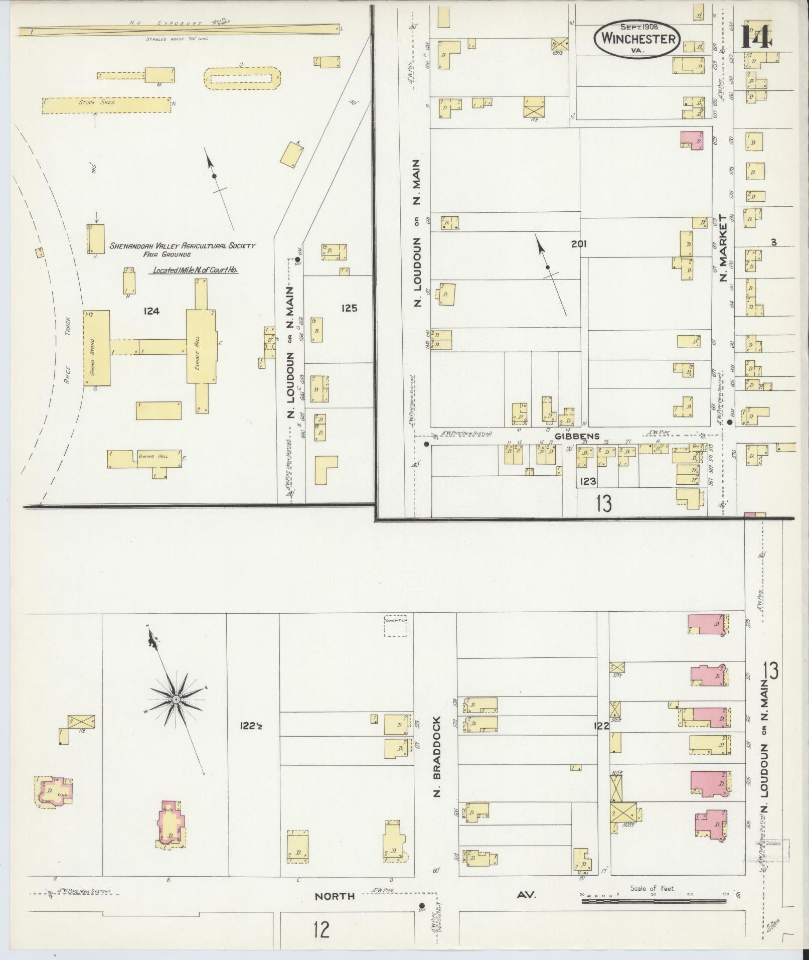 Sanborn Fire Insurance Map from Winchester, Independent Cities, Virginia (1908), Sheet #0014 - Complete Map Set gallery image, historic Sanborn map, vintage wall art, Virginia Virginia