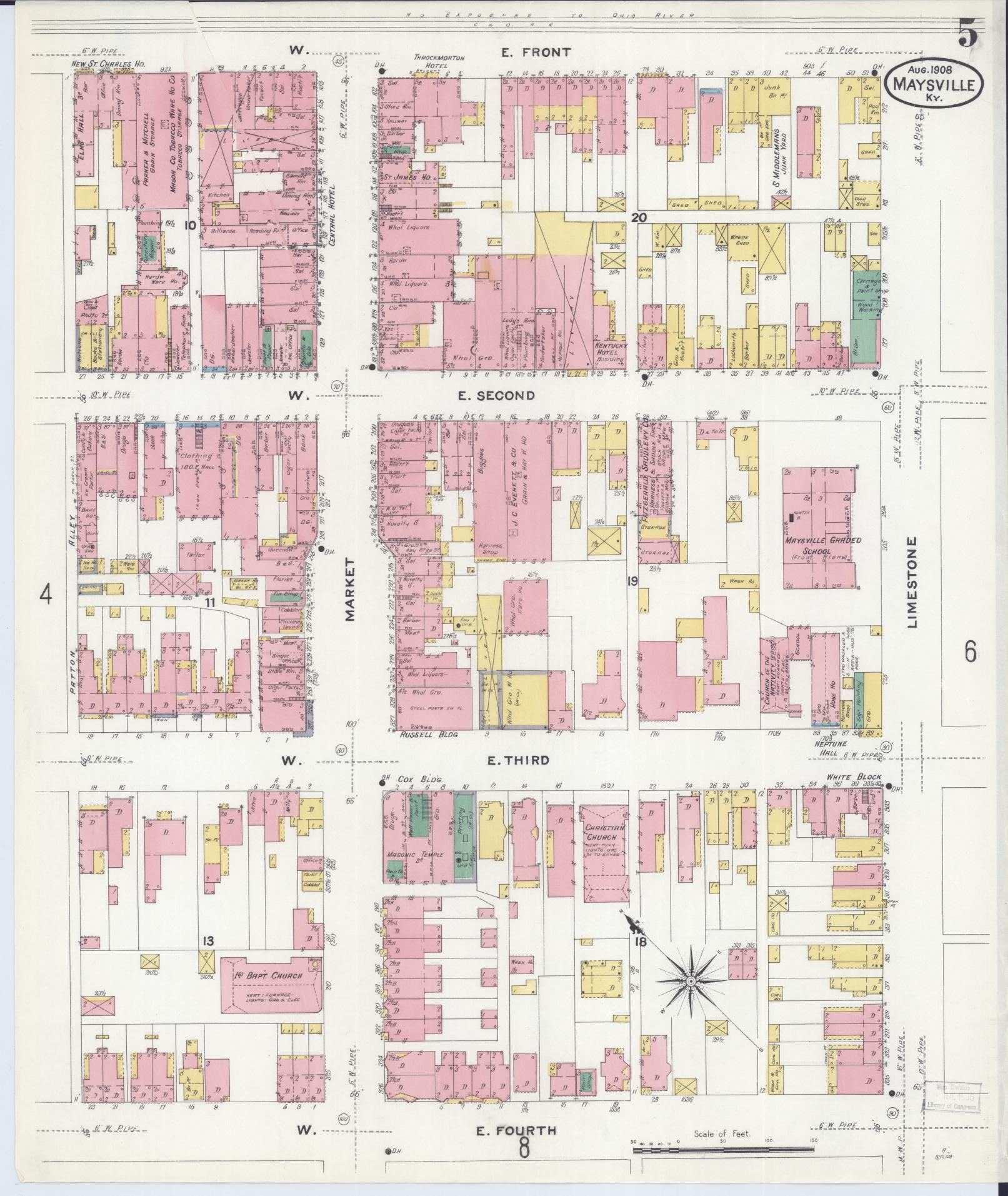Sanborn Fire Insurance Map from Maysville, Mason County, Kentucky (1908), Sheet #0005 - Complete Map Set gallery image, historic Sanborn map, vintage wall art, Kentucky Kentucky
