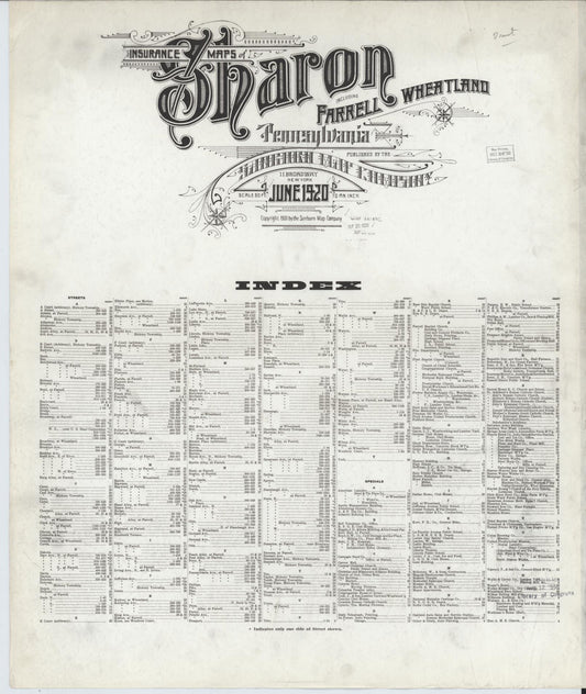 Sanborn Fire Insurance Map from Sharon, Mercer County, Pennsylvania (1920), Sheet #0001 - Historic Sanborn Fire Insurance Map Print, vintage old map wall art, antique decor, genealogy gift, Pennsylvania Pennsylvania map