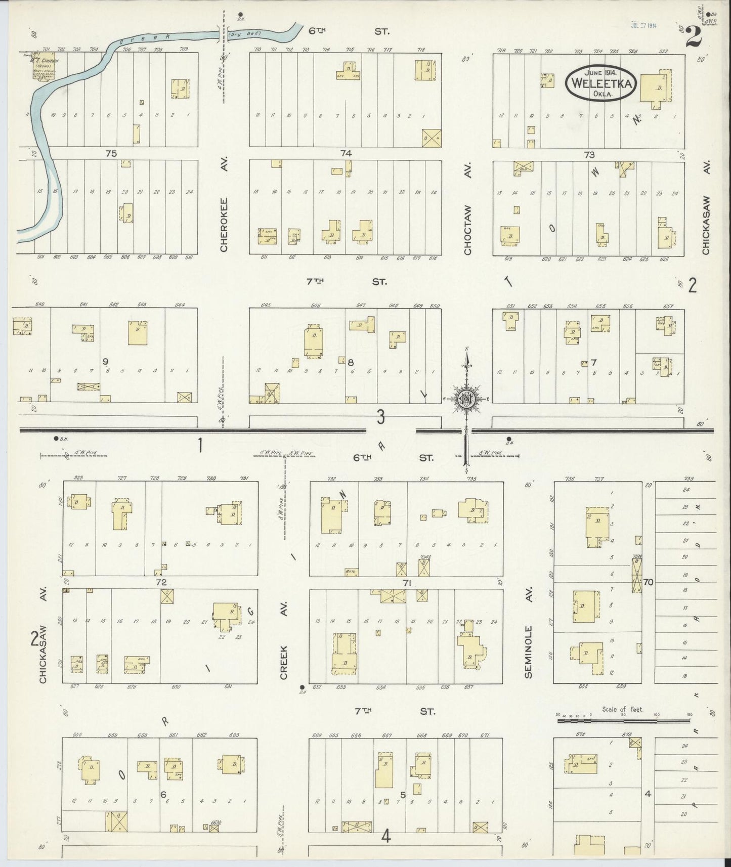 Sanborn Fire Insurance Map from Weleetka, Okfuskee County, Oklahoma (1914), Sheet #0002 - Complete Map Set gallery image, historic Sanborn map, vintage wall art, Oklahoma Oklahoma