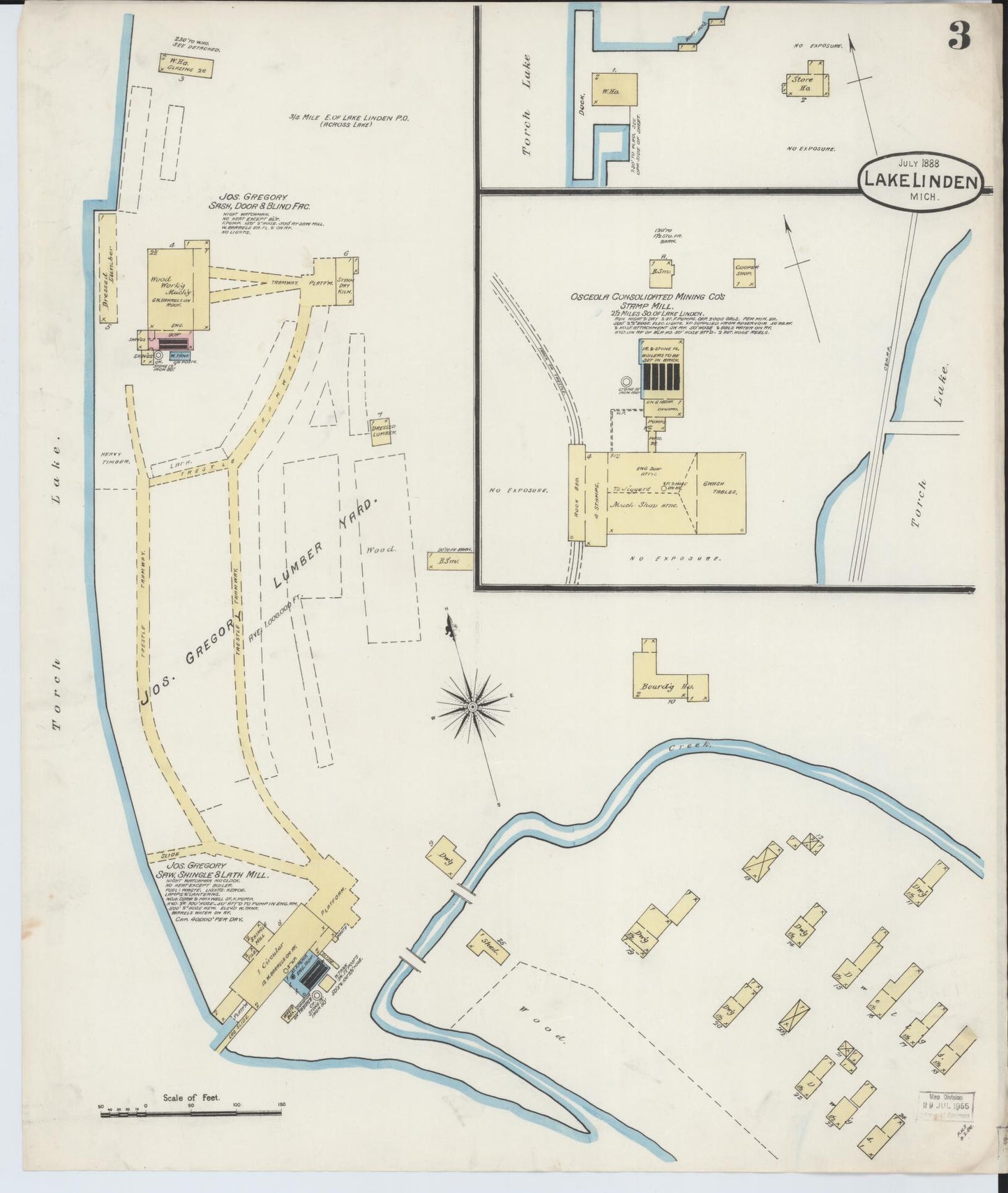 Sanborn Fire Insurance Map from Lake Linden, Houghton County, Michigan (1888), Sheet #0003 - Complete Map Set gallery image, historic Sanborn map, vintage wall art, Michigan Michigan