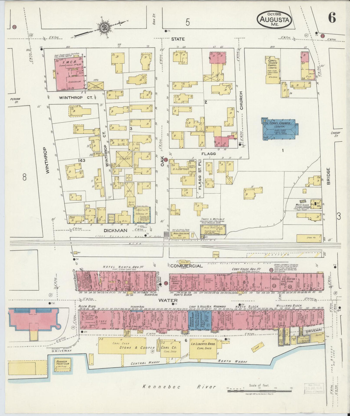 Sanborn Fire Insurance Map from Augusta, Kennebec County, Maine (1918), Sheet #0006 - Complete Map Set gallery image, historic Sanborn map, vintage wall art, Maine Maine