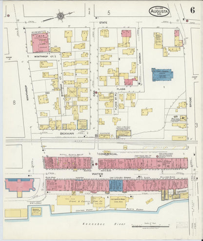 Sanborn Fire Insurance Map from Augusta, Kennebec County, Maine (1918), Sheet #0006 - Complete Map Set gallery image, historic Sanborn map, vintage wall art, Maine Maine