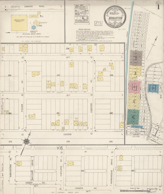 Sanborn Fire Insurance Map from Manhattan Beach, Los Angeles County, California (1917), Sheet #0001 - Complete Map Set gallery image, historic Sanborn map, vintage wall art, California California