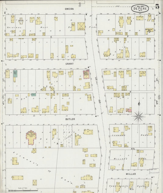 Sanborn Fire Insurance Map from De Pere, Brown County, Wisconsin (1895), Sheet #0005 - Historic Sanborn Fire Insurance Map Print, vintage old map wall art, antique decor, genealogy gift, Wisconsin Wisconsin map