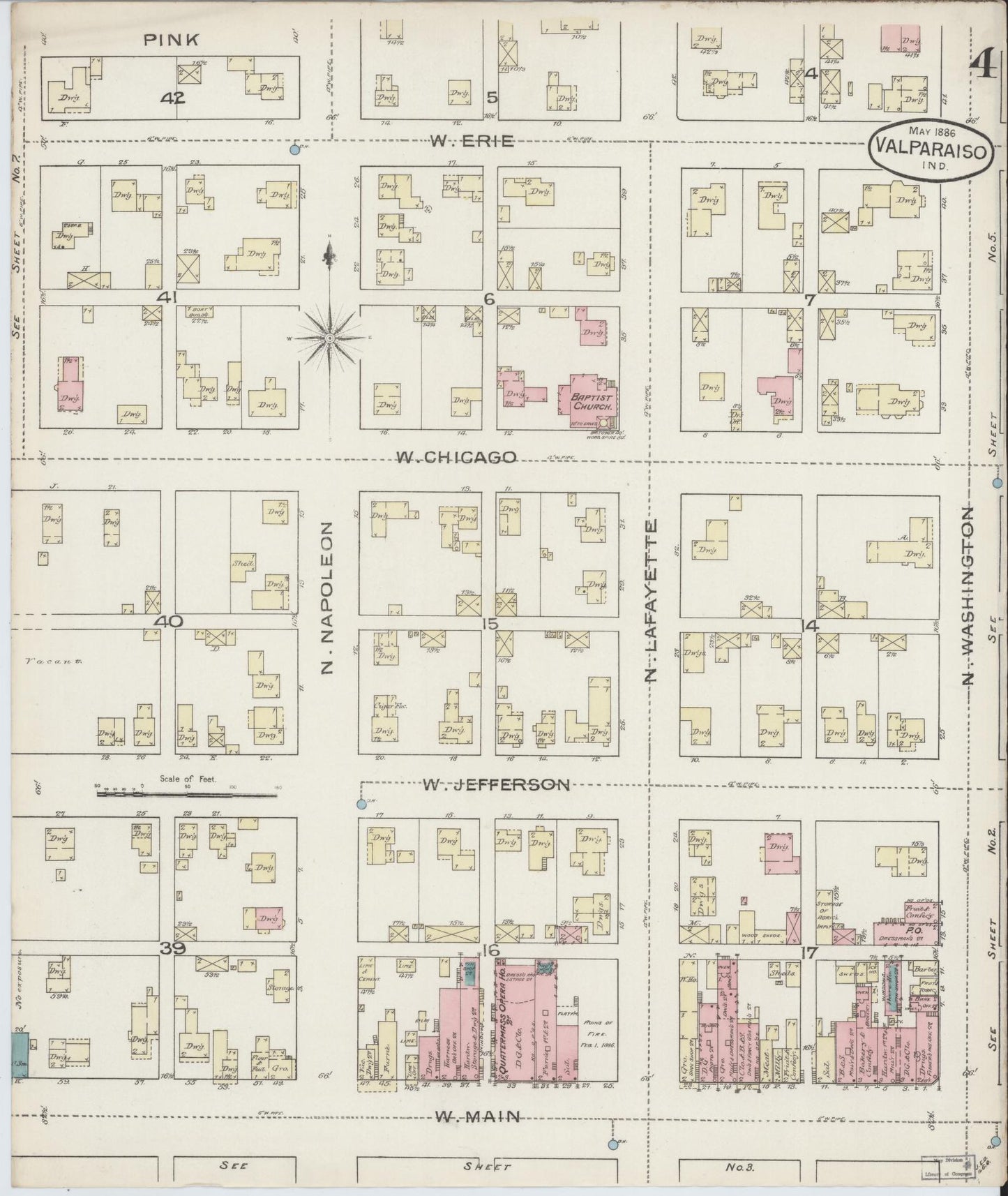 Sanborn Fire Insurance Map from Valparaiso, Porter County, Indiana (1886), Sheet #0004 - Complete Map Set gallery image, historic Sanborn map, vintage wall art, Indiana Indiana